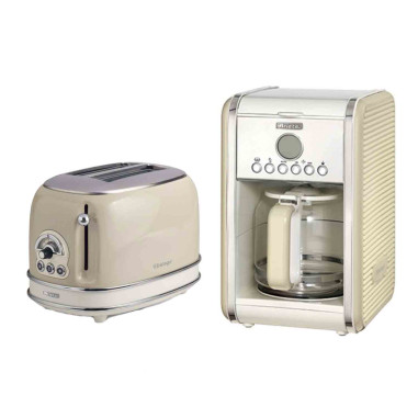 PACK ARIETE Cafetière Vintage Rétro + grille-pain acier beige Vintage Rétro