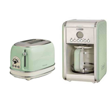 PACK ARIETE Cafetière Vintage Rétro + grille-pain acier Vert Vintage Rétro