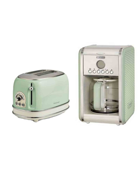 PACK ARIETE Cafetière Vintage Rétro + grille-pain acier Vert Vintage Rétro