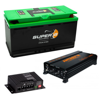 Pack SUPER B Batterie Lithium Epsilon 150Ah 12V + Convertisseur Pur Sinus 2000W + Régulateur de Charge Solaire MPPT 160W 10A