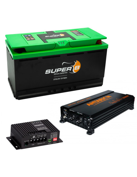Pack SUPER B Batterie Lithium Epsilon 150Ah 12V + Convertisseur Pur Sinus 2000W + Régulateur de Charge Solaire MPPT 160W 10A