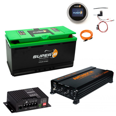 Pack SUPER B Batterie Lithium Epsilon 150Ah 12V + Convertisseur 2000W + Régulateur de Charge Solaire MPPT 160W + Afficheur