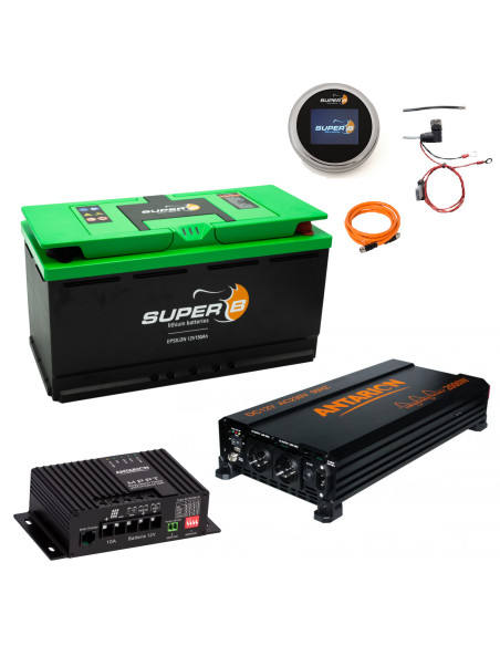 Pack SUPER B Batterie Lithium Epsilon 150Ah 12V + Convertisseur 2000W + Régulateur de Charge Solaire MPPT 160W + Afficheur