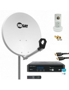 Pack HDSAT Parabole satellite acier 60cm + LNB single + Récepteur FRANSAT + Câble HDMI