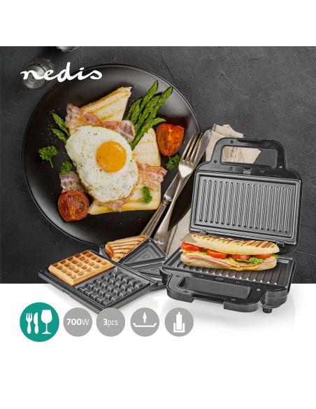 Multi gril  Gril / Sandwich / Waffle  700 W  22 x 12.5 cm  Contrôle au