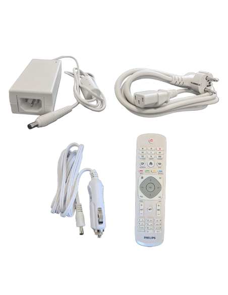 PACK PHILIPS TV LED 24" 60cm Téléviseur HD 12V Tuner SAT Blanc pour Camping-car + ANTARION Support TV Double bras