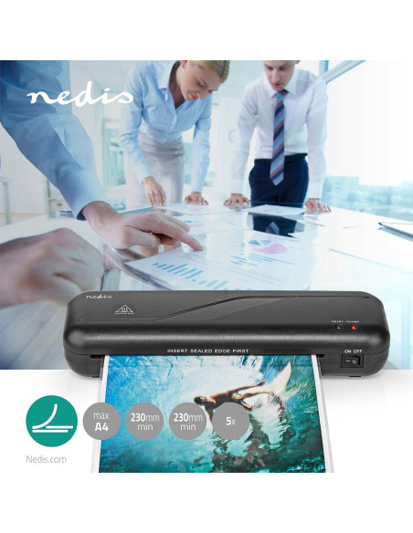 PACK NEDIS Machine à plastifier à Chaud + 100 Films de Plastification A4