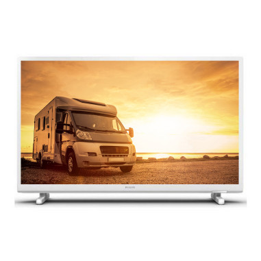 PACK PHILIPS TV LED 24" 60cm Téléviseur HD 12V Tuner SAT Blanc pour Camping-car + ANTARION Support TV Double bras