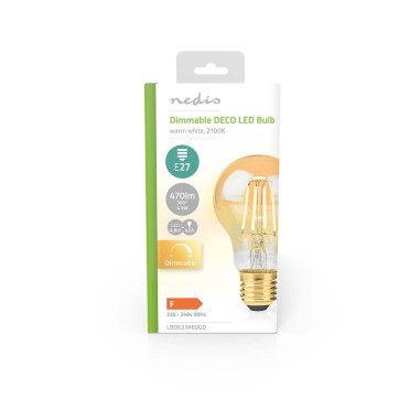 Ampoule LED filament E27  A60  4.9 W  470 lm  2100 K  Variable  Blanc