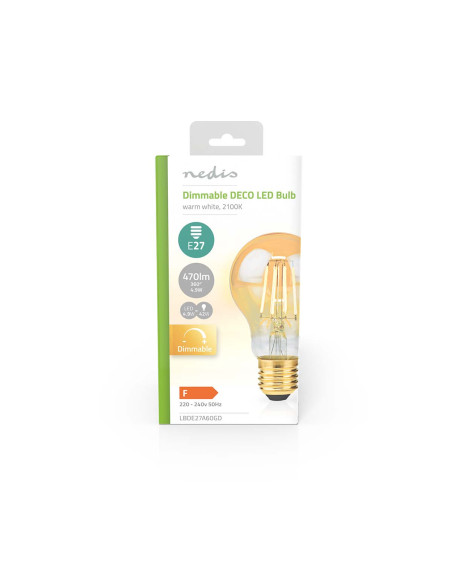 Ampoule LED filament E27  A60  4.9 W  470 lm  2100 K  Variable  Blanc