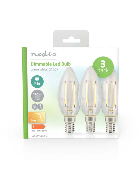 Lampe LED Ampoule E14  Bougie  4.5 W  470 lm  2700 K  Variable  Blanc
