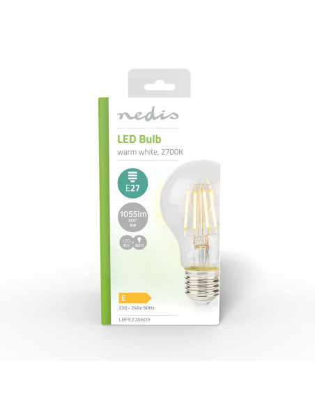 Ampoule LED filament E27  A60  8 W  1055 lm  2700 K  Blanc Chaud  Styl