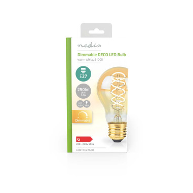 Ampoule LED filament E27  A60  3.8 W  250 lm  2100 K  Variable  Blanc