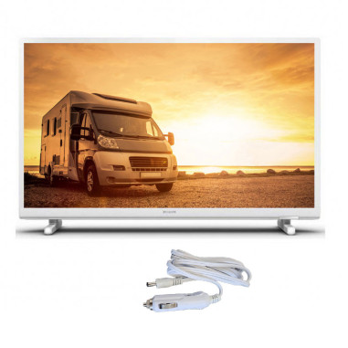 PHILIPS TV LED 24" 60cm Téléviseur HD 12V Tuner SAT Blanc pour Camping-car