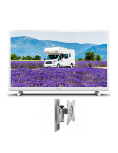 PACK PHILIPS TV LED 24" 60cm Téléviseur HD 12V Tuner SAT Blanc Camping-car + Support TV