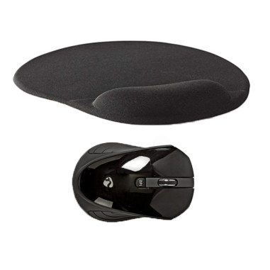 PACK NEDIS Tapis de souris Gel Noir + Souris PC sans fil 1 000 ppp 3 boutons Noir