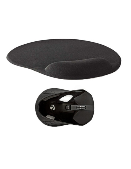 PACK NEDIS Tapis de souris Gel Noir + Souris PC sans fil 1 000 ppp 3 boutons Noir