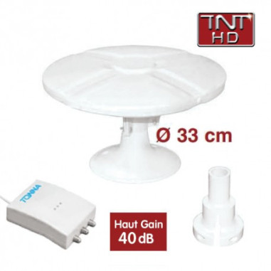 PACK TONNA Antenne TNT HD Omnidirectionnelle Gain 40dB + 4 Aimants Fixation Camping-Car