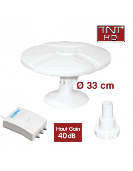 PACK TONNA Antenne TNT HD Omnidirectionnelle Gain 40dB + 4 Aimants Fixation Camping-Car