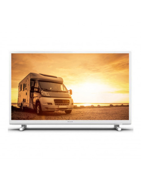 PACH PHILIPS TV LED 24" 60cm HD 12V Tuner SAT Blanc Camping-car + Barre de son 30W Bluetooth