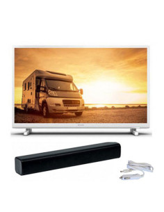 PACH PHILIPS TV LED 24" 60cm HD 12V Tuner SAT Blanc Camping-car + Barre de son 30W Bluetooth