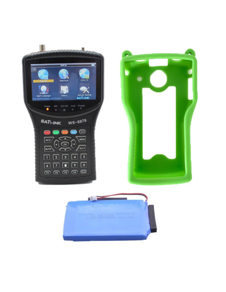 PACK SATLINK WS6979 MESUREUR DE CHAMP COMBO DVB S2/T2 + Batterie Supplémentaire + Coque Silicone Verte