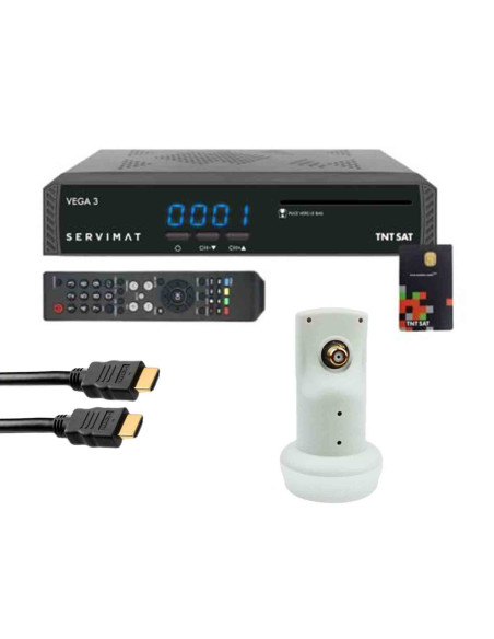 PACK SERVIMAT Récepteur satellite Full HD + Carte d'TNTSAT V6 + Câble HDMI + LNB Single HDSAT