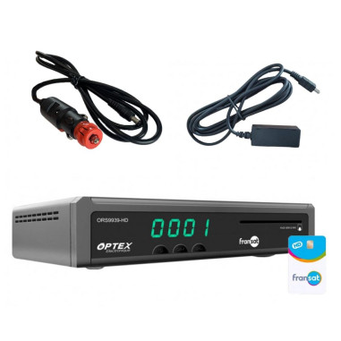 PACK OPTEX Récepteur TV Satellite HD enregistreur USB + Carte Fransat + Cable 12V + Déport infrarouge