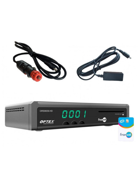 PACK OPTEX Récepteur TV Satellite HD enregistreur USB + Carte Fransat + Cable 12V + Déport infrarouge