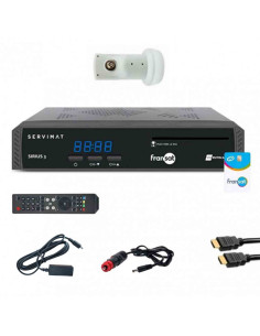 Pack SERVIMAT Récepteur TV Satellite HD + carte Fransat + Câble HDMI + Câble 12V + Déport IR + LNB Single