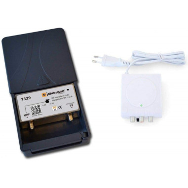 Pack HDSAT Antenne TNT Trinappe Prémontée gain 18 dB + JOHANSSON Kit Préampli de mât