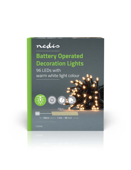 Lumières Décoratives  Corde  96 LED's  Blanc Chaud  7.20 m  Effets de
