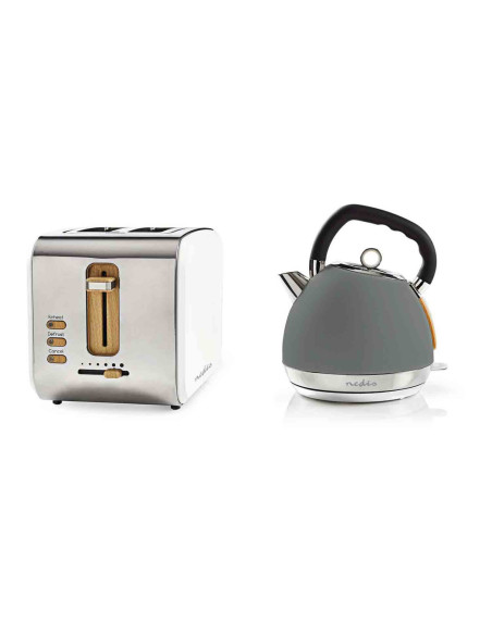 Pack NEDIS Bouilloire Électrique 1,8L + Grille-pain 2 Fentes Larges 900W