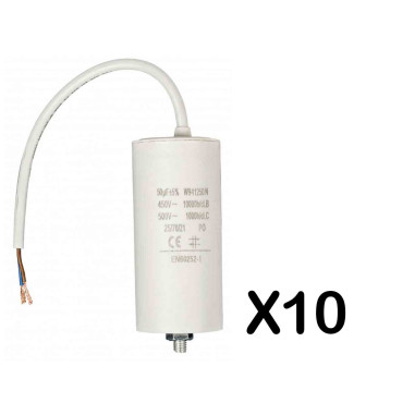 Pack FIXAPART 10x Condensateur 50.0uf / 450 V + Cable Condo fil 50mf