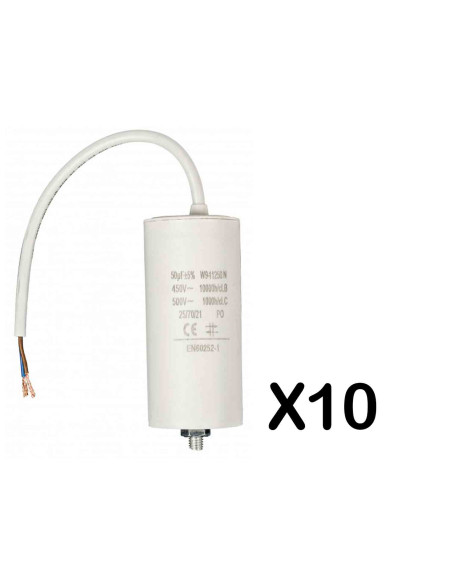 Pack FIXAPART 10x Condensateur 50.0uf / 450 V + Cable Condo fil 50mf