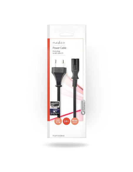 PACK 10X NEDIS Câble d'alimentation Euro Male IEC-320-C7 Droit Plaqué nickel