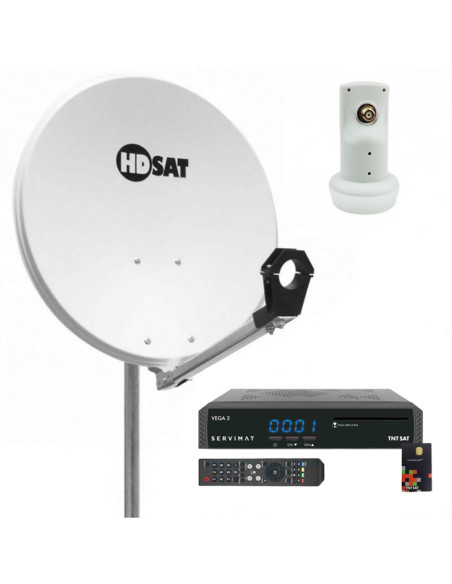 Pack HDSAT Parabole satellite acier 60cm + LNB Single + Récepteur TNTSAT
