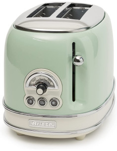 ARIETE Grille-pain 2 fentes Acier Vert Vintage Retro Thermostat 6 positions 2