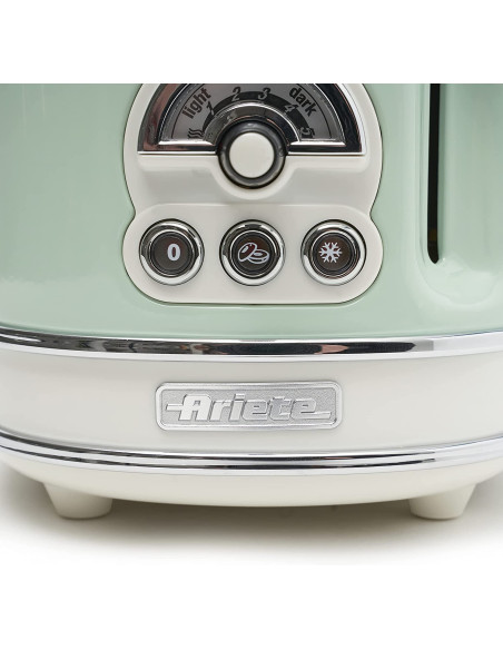 ARIETE Grille-pain 2 fentes 815W Acier Vert Vintage Retro Thermostat 6 positions