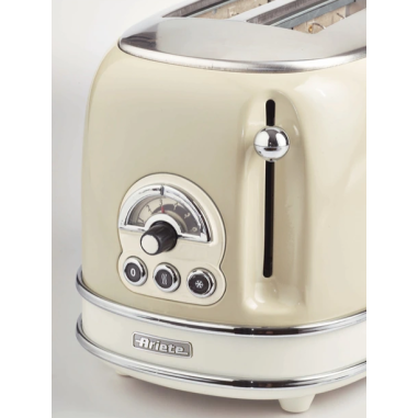 ARIETE Grille-pain 2 fentes 815W Acier Beige Vintage Retro Thermostat 6 positions