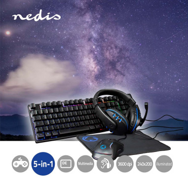 Combo de jeu kit  5-en-1  Clavier, casque, souris et tapis de souris