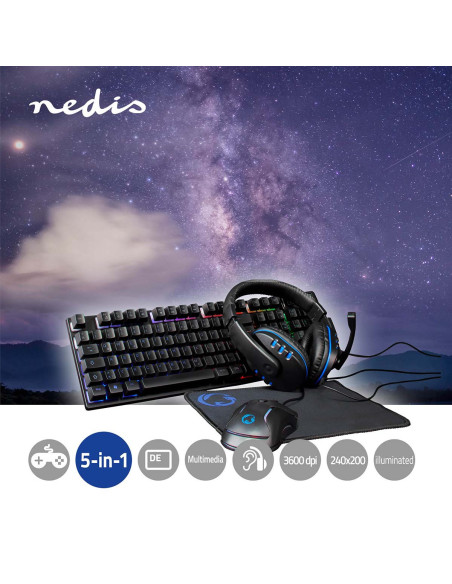 Combo de jeu kit  5-en-1  Clavier, casque, souris et tapis de souris