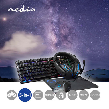 Combo de jeu kit  5-en-1  Clavier, casque, souris et tapis de souris