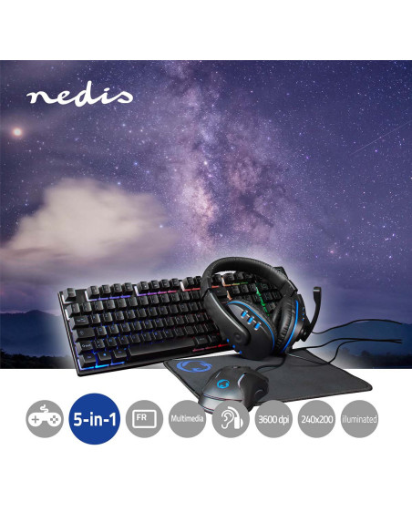 Combo de jeu kit  5-en-1  Clavier, casque, souris et tapis de souris