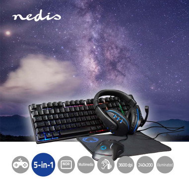 Combo de jeu kit  5-en-1  Clavier, casque, souris et tapis de souris