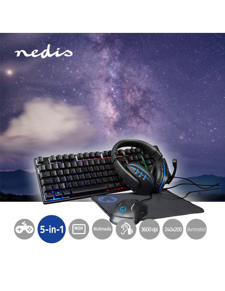 Combo de jeu kit  5-en-1  Clavier, casque, souris et tapis de souris