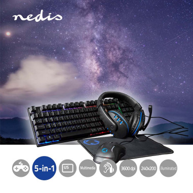 Combo de jeu kit  5-en-1  Clavier, casque, souris et tapis de souris