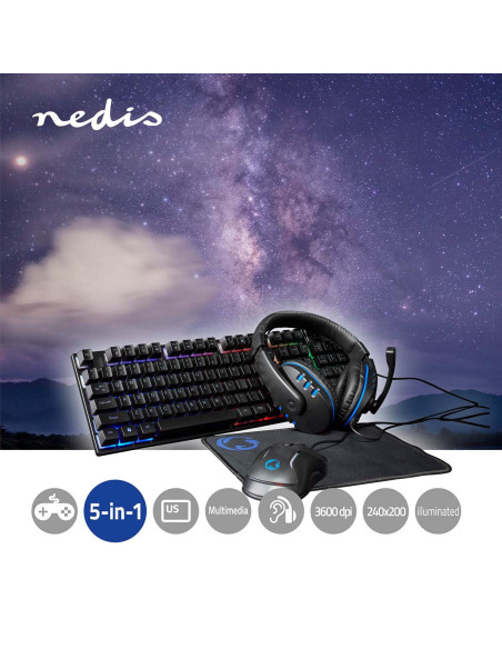 Combo de jeu kit  5-en-1  Clavier, casque, souris et tapis de souris