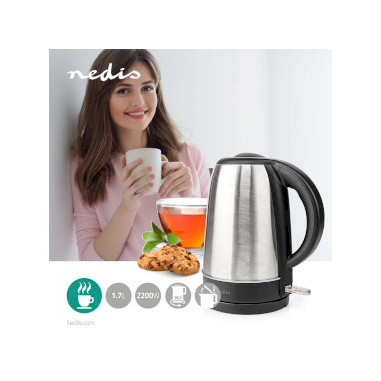 Pack NEDIS Bouilloire Electrique 1,7L Aluminium Inox 2200W+Grille-Pain 2 Fentes 1050W Gris Acier Inoxydable