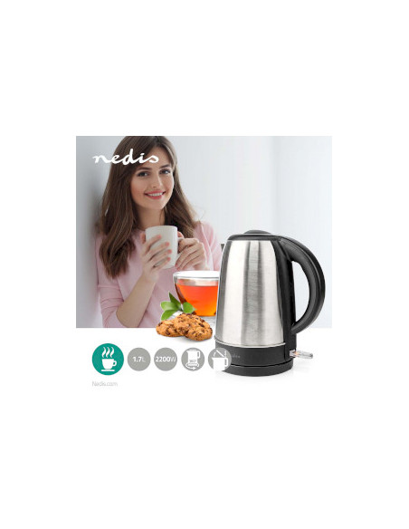 Pack NEDIS Bouilloire Electrique 1,7L Aluminium Inox 2200W+Grille-Pain 2 Fentes 1050W Gris Acier Inoxydable